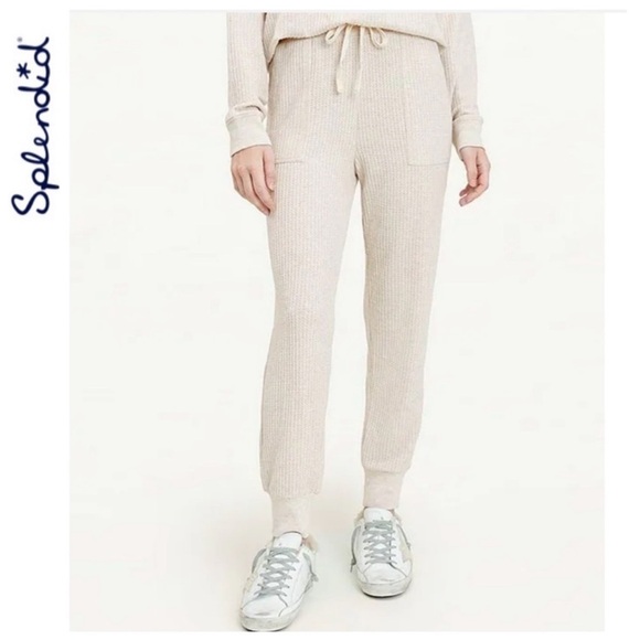 NWT SPLENDID Super Soft Waffle Knit Jogger Pants in Oat, Size Large - Picture 2 of 7